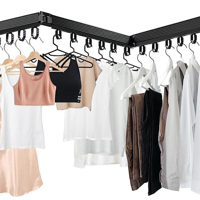 Wall Mounted Clothes Hanger Rack-Laundry Drying Rack Wall Mount-Space Saver Clothes Rack-Retractable And Collapsible(Tri-Fold)-For Laundry, Bathroom, Balcony, Mudroom, Bedroom-User Friendly & Durable