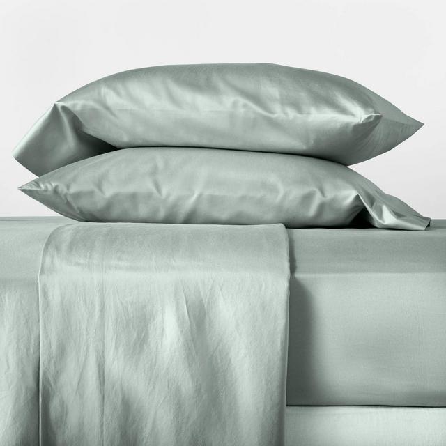 Full 500 Thread Count Washed Supima Sateen Solid Sheet Set Sage Green - Casaluna™