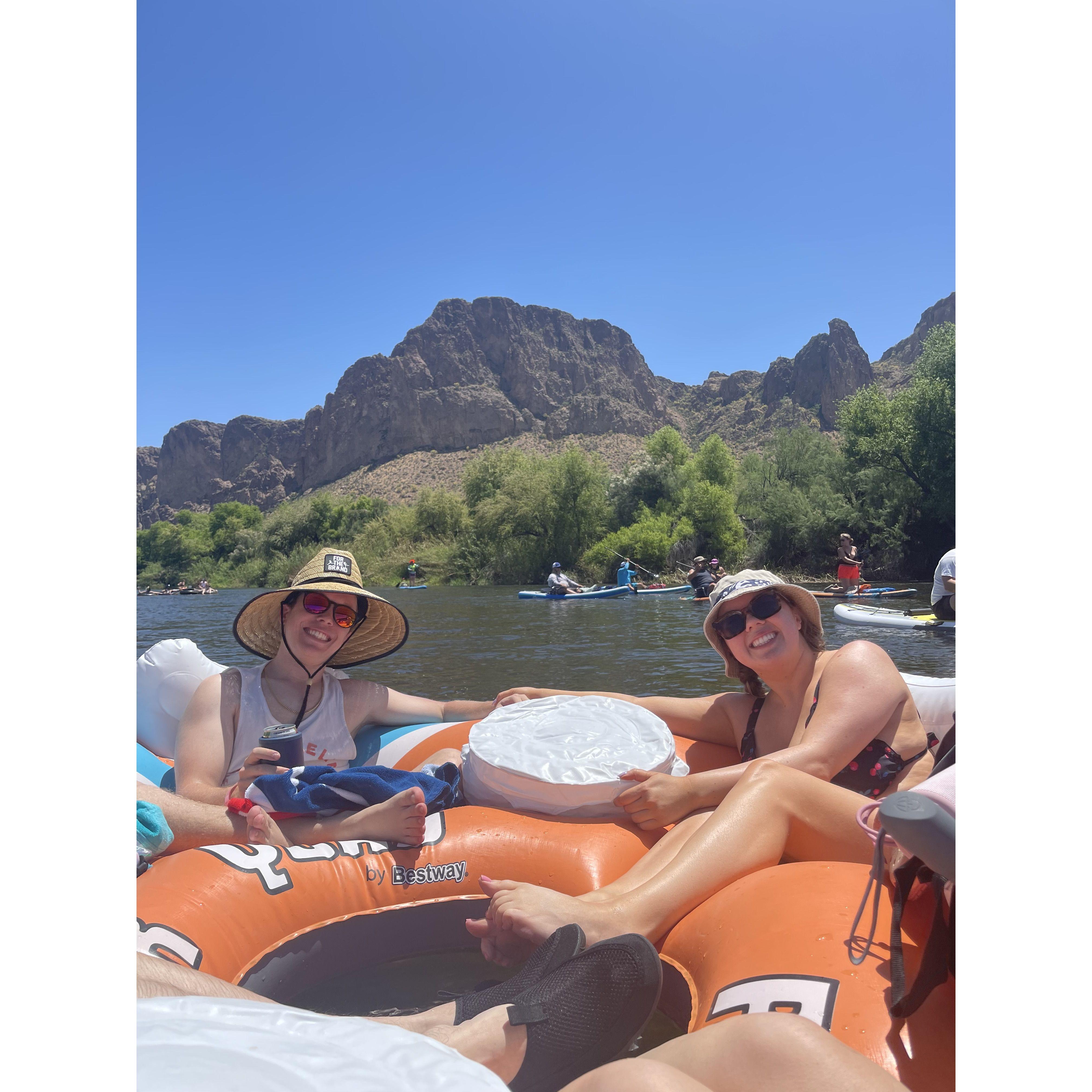 Chris and Mariah barely got this tube down the mountain