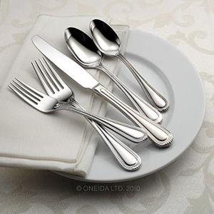 Oneida Silverware Set For 12, Countess 45-Piece Everyday Flatware Set with Serving Utensils, Service For 8, Bead Pearl, 18/0 Stainless Steel, Dishwasher Safe,Knives Spoons & Forks Set (Silver 65 Piece)