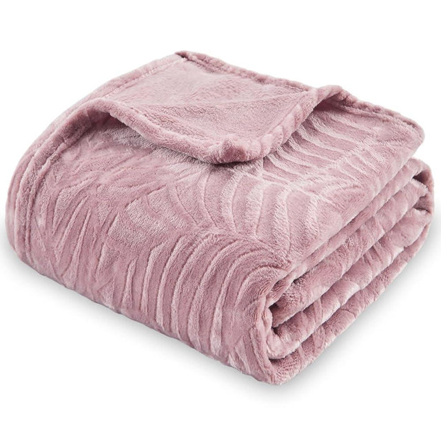 SOCHOW Super Soft Flannel Fleece Throw Blanket for Women, Lightweight Cozy Warm Leaves Textured Plush Blanket for Bed Couch Sofa, 50 x 60 Inches, Dusty Rose