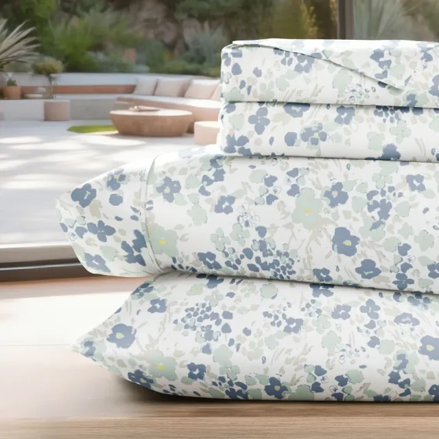 Floral & Paisley Patterns 4PC Sheet Set - Extra Soft - Becky Cameron, Violets Light Blue, Queen