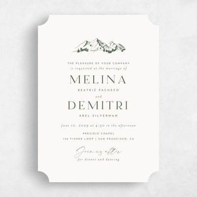 Beige Ticket Wedding Invitation - Crispin Portrait