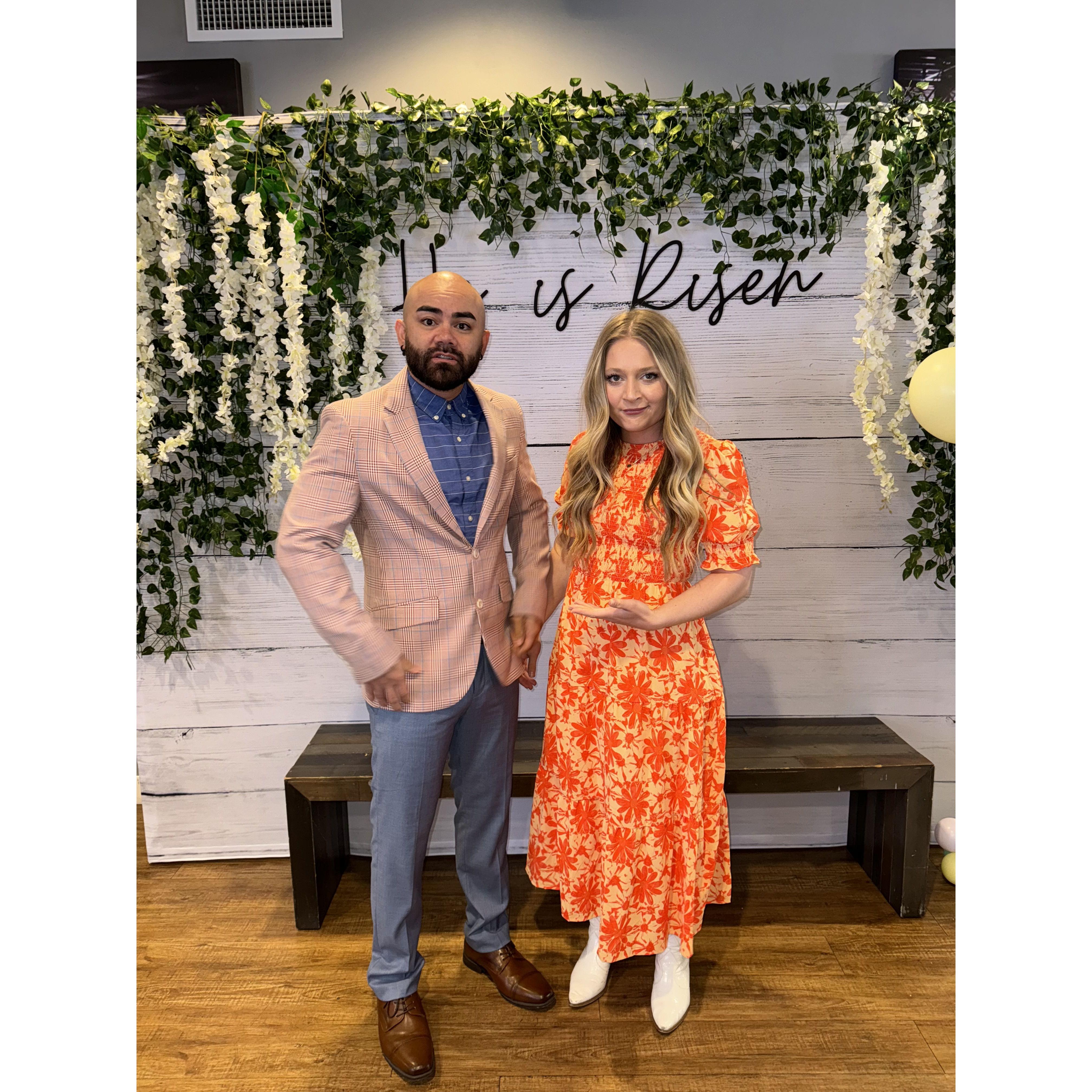 Easter Service at church. We both weren't fans of our outfits. We eventually learned to match. 3/31/24