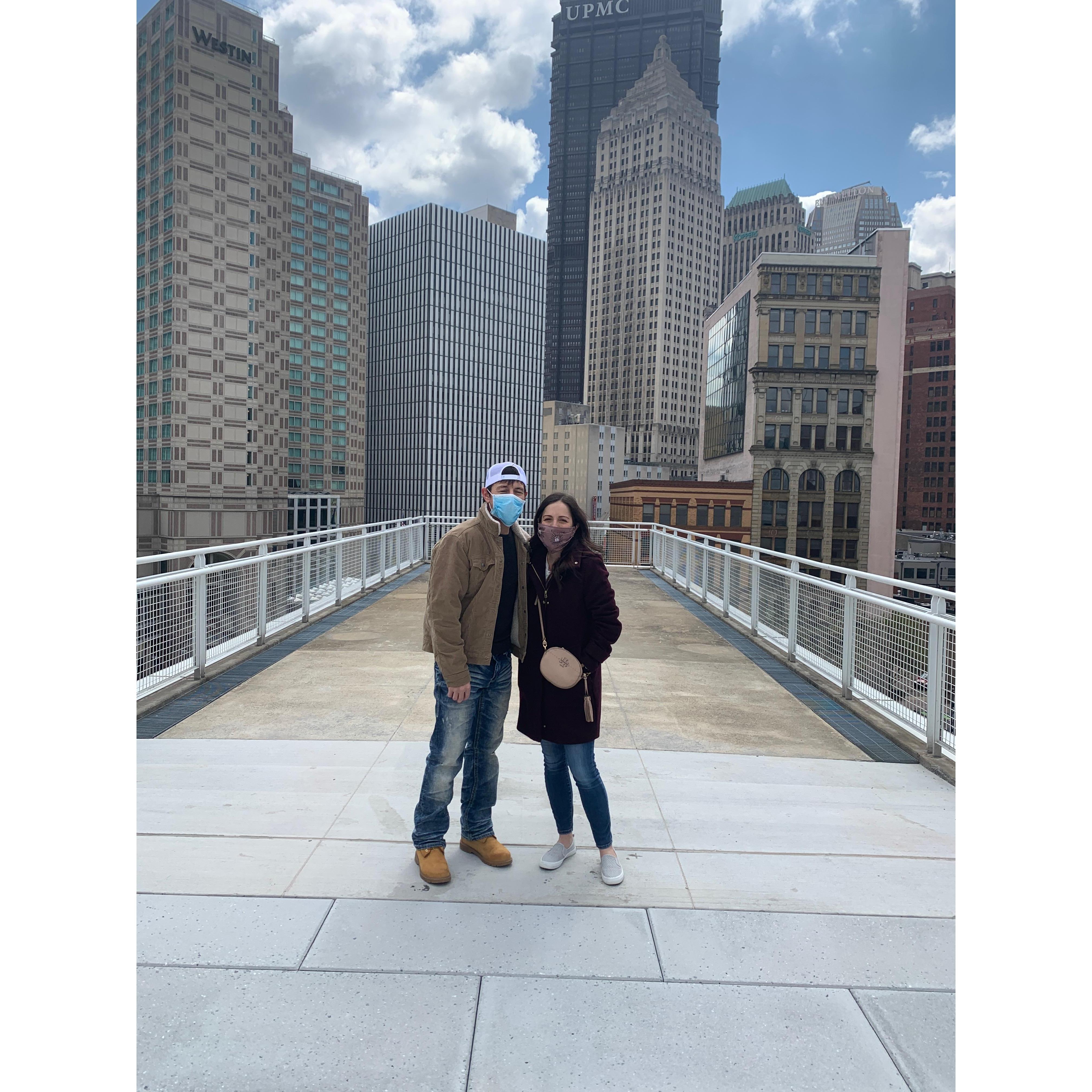 The Convention Center roof in Pittsburgh, PA. We planned to host our summer time ceremony at this spot, until a pandemic foiled our plans.