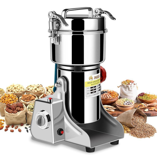 INSELY Grain Mill Grinder 750g High Speed Food Grain Mill Stainless Steel Seeds Flour Nut Pill Wheat Corn Herbs Spices & Seasonings Dry Grinder Electric Machine Grinder for Kitchen
