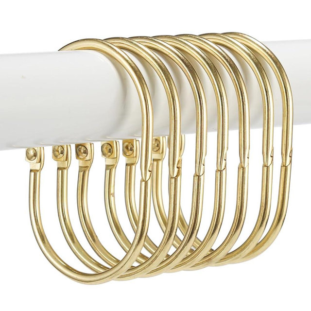 24 Pcs Shower Curtain Rings, Goowin Shower Curtain Hooks, Oval Snap Shower Rings for Curtain, Metal Gold Shower Curtain Rings Rust Proof, Glide Smoothly Shower Hooks for Shower Curtain Rod (Gold)