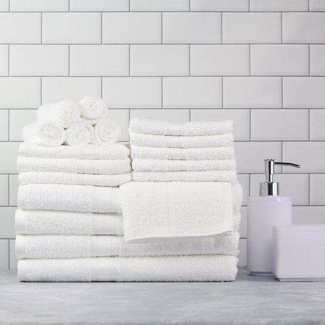 Mainstays Basic Bath Collection, 18-Piece Towel Set, Arctic White (4 Bath, 4 Hand, 10 Wash)