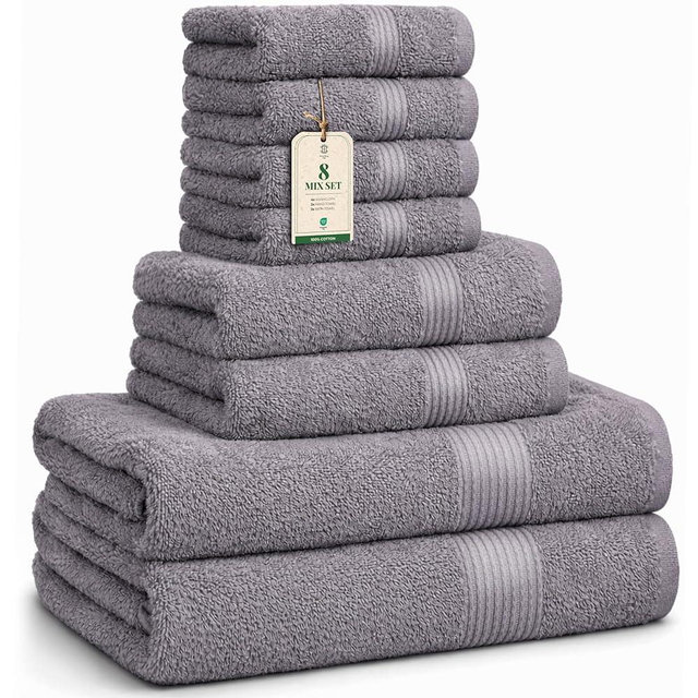 HomeBurg Luxe Set – Washcloths (12 x 12 in), Hand Towels (16 x 28 in) & Bath Towels (27 x 54 in) – 100% Cotton, Soft, Absorbent, Easy Care, Versatile, (Stone Grey)