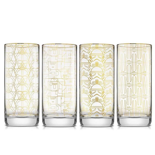 JoyJolt Star Wars Glassware. 'Deco' Highball Glasses Set of 4, 13.5oz Star Wars Glasses. Highball Glass Tumbler with Darth Vader in a Retro Crystal Glass Cup. Tall Drinking Water Glasses For Kitchen