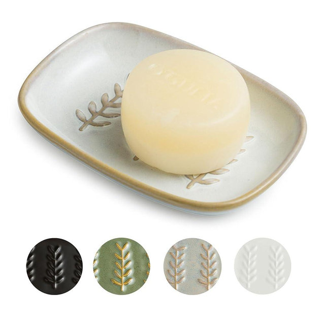 Miamolo Soap Dish Soap Holder Shower, Ceramic Soap Dishes for Bar Soap Sponge, Shower Soap Dish Soap Saver Tray for Bathroom Kitchen Sink, Easy to Clean