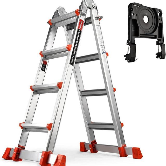 Soctone Ladder, A Frame 4 Step Extension Ladder, 17 Ft with Multi Position & Removable Tool Tray with Stabilizer Bar, 330 lbs Weight Rating Telescoping Ladder for Household or Outdoor Work