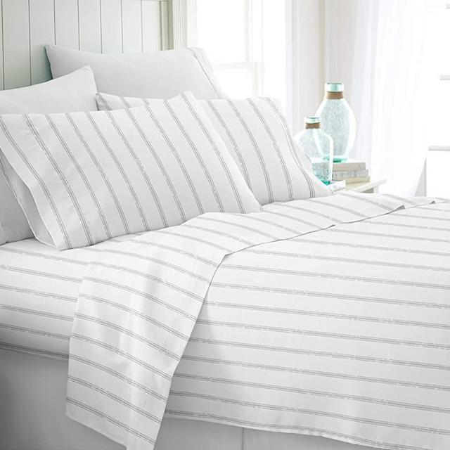 Linen Market Patterened 4 Piece Patterned Sheet Set, Queen, Distressed Light Gray,IEH-4PC-DSL-QUEEN-LGRAY
