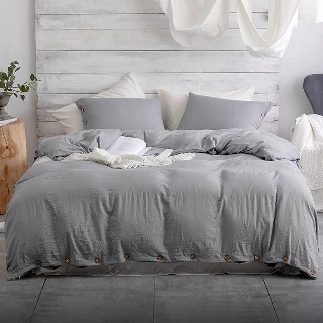 Argstar 3 Pieces Light Grey Duvet Cover California King, Duvet Cover Set with Button Closure, Washed Microfiber Soft & Easy Care Bedding Comforter Cover with Ties (1 Gray Duvet Cover, 2 Pillowcases)