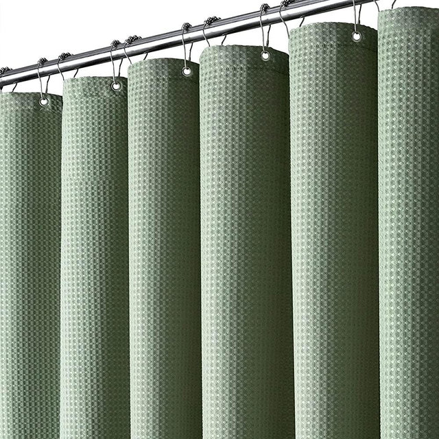 Dynamene Long Fabric Shower Curtain - 78 inch Waffle Weave Heavy Duty Cloth Shower Curtains for Bathroom, Neutral Weighted Hotel Spa Luxury Bath Curtain Set with 12 Plastic Hooks,72x78, Sage Green