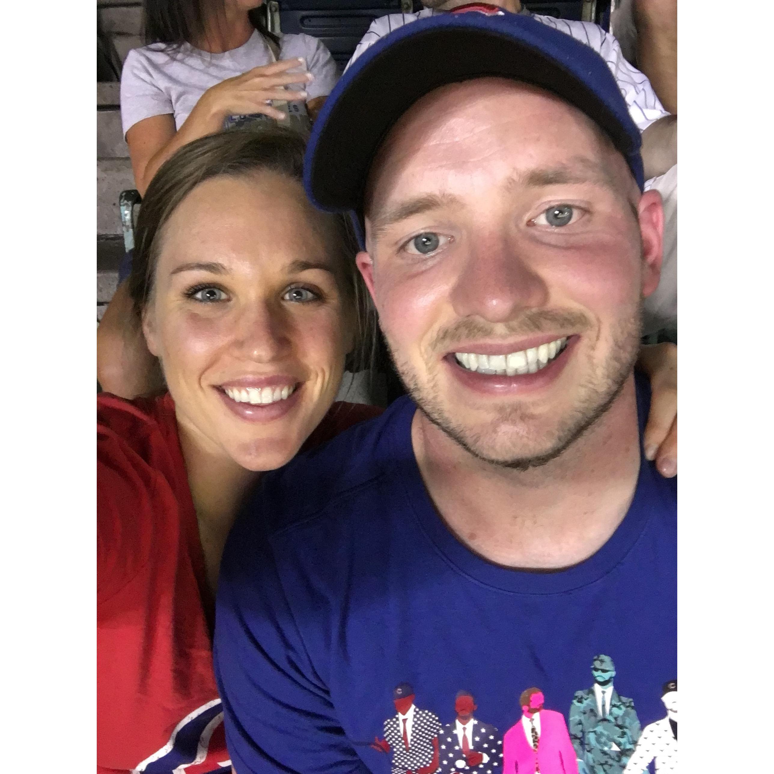 (August 2017) At Wrigley on a random weeknight. This was easily the hottest baseball game we've ever been to, can you tell by the look on Jake's face? Also, it was his idea to go.