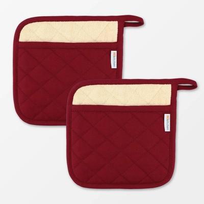 2pk 9&#34;x9&#34; Herringbone Pot holder Maroon - Mu Kitchen