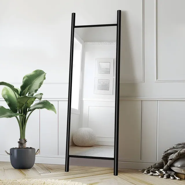Dovelina Wood Frame Rectangle Full Length Mirror Leaning Mirror - 64"x21",Black