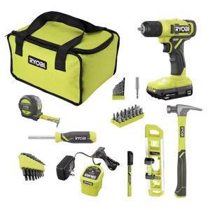 RYOBI Drill: ONE+ 18V Cordless 3/8 in. Drill Kit with 1.5 Ah Battery, Charger, and 53 Accessories