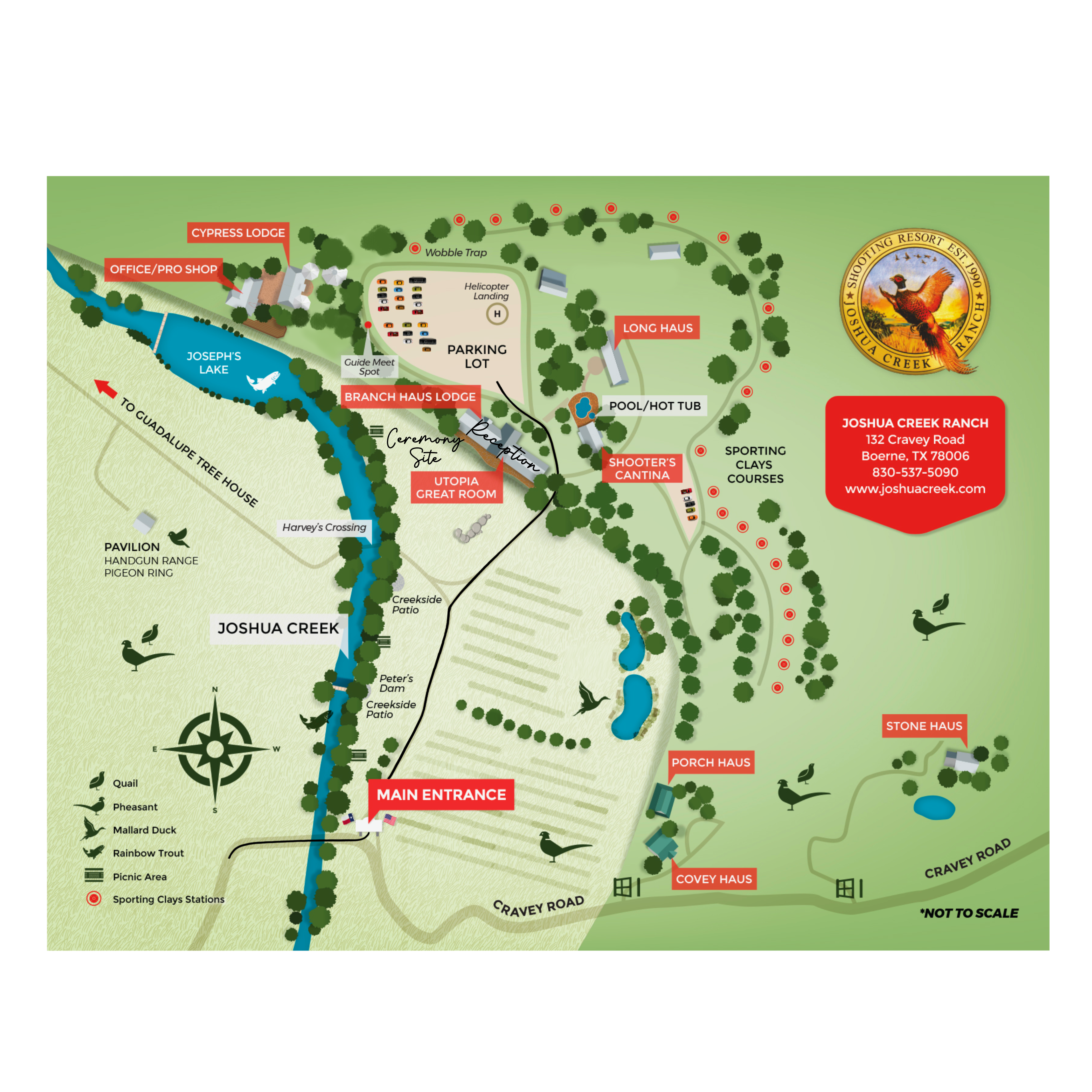 Map of Joshua creek ranch with reception and ceremony sites included