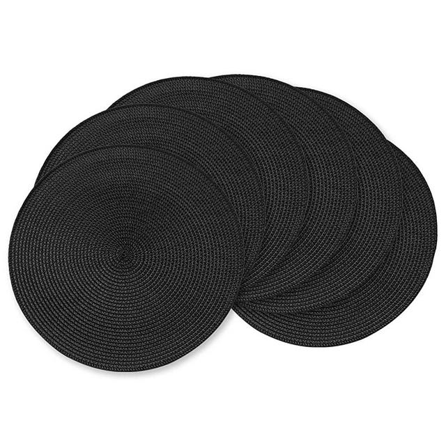 AHHFSMEI Round Braided Placemats 15 Inch Round Table Mats for Dining Tables Polypropylene Woven Heat Resistant Place mats Set of 6 (Black)