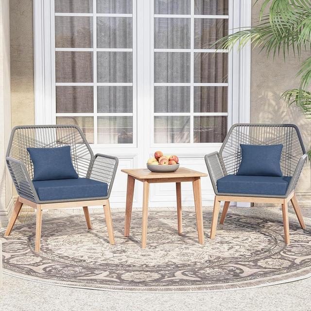 ASJMR 3-Piece Patio Furniture Set, Solid Wood Woven Rope Set Balcony Modern Outdoor Living Room All-Weather Set, Suitable for Backyard, Swimming Pool, Deck, Garden