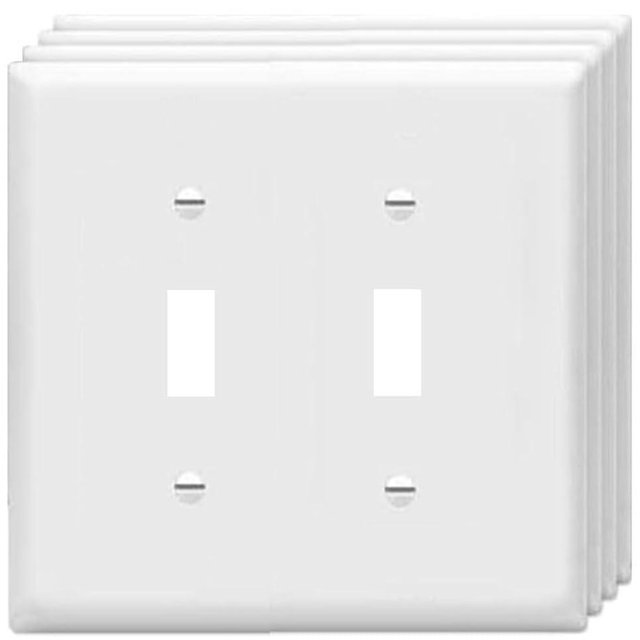 Toggle Light Switch Wall Plates 2-Gang Switch Electrical Cover Plate Unbreakable Thermoplastic Faceplate, White (4 Pack)
