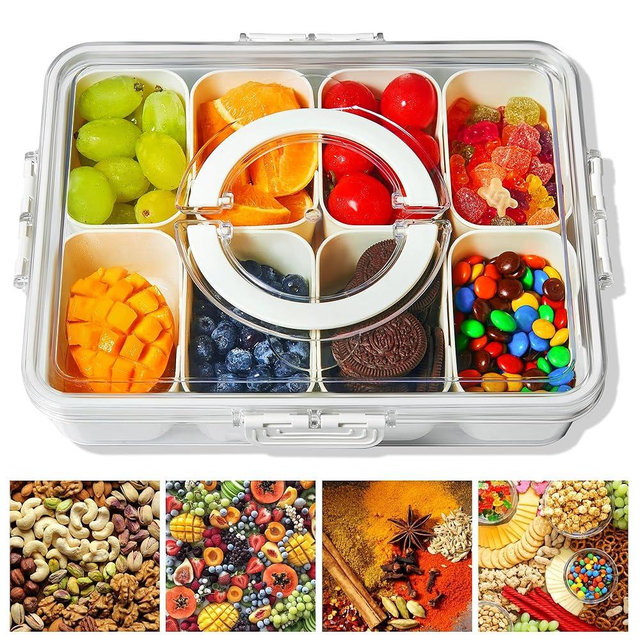 KATOCHUG Snackle Box Container Divided Serving Platters with Lid and Handle Divided Snackle Box for Portable Snack Box Container Tray Perfect for Candy Fruit and Treats