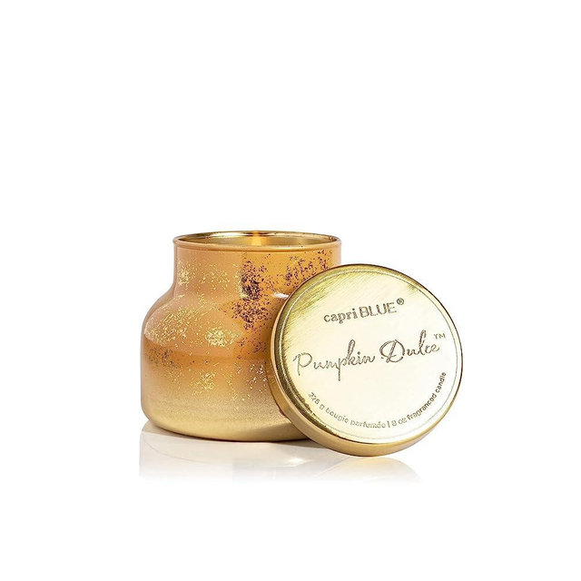 Capri Blue Glimmer Petite Signature Jar - Pumpkin Dulce Scented Candle with Ombre Glass Candle Holder - Luxury Aromatherapy Candle - 8 Oz - Cider and Gold