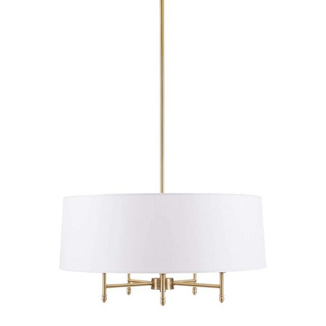 Hampton Hill MPS150-0067 Presidio 5 Modern Chandeliers-Metal, Fabric Shade Pendant Ligthing Lamp Ceiling Dining Lighting Fixtures Hanging, 24" Wide, White/Gold
