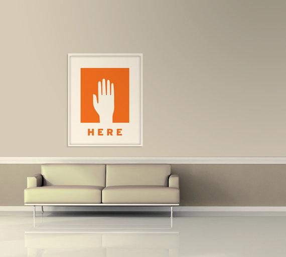 Small Retro HERE Print by Jenny Gray Art