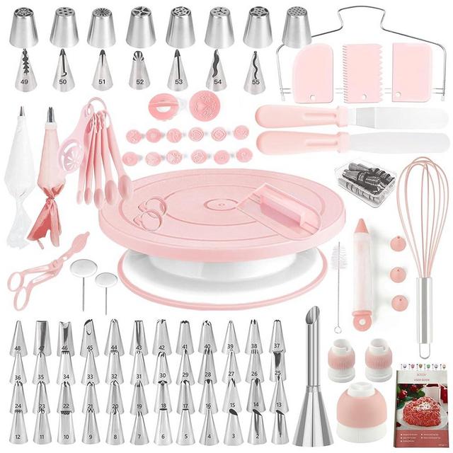 Cake Decorating Kit,137pcs Cake Decorating Supplies with Cake Turntable for Decorating,Pastry Piping Bag,Russian Piping Tips Baking Tools, Cake Baking Supplies for Beginners(Green-ne)