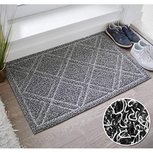 BrigHaus Large Outdoor Indoor Door Mat | Non-Slip Heavy Duty Front Welcome Doormat Rug, Outside Patio, Inside Entry Way, Catches Dirt Dust Snow & Mud - Black/White (24" x 35")