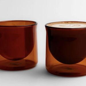 FLUR Latte XL Glasses | Double-Walled Borosilicate Cups for Lattes (Orange Color)