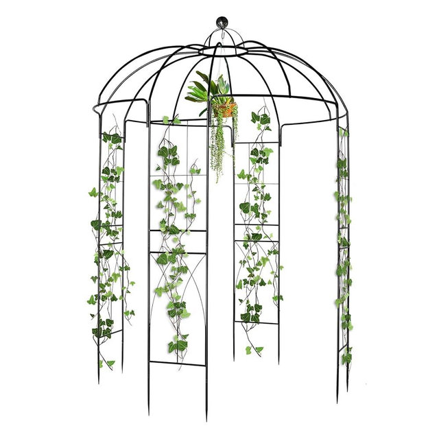 Outvita Garden Arch Arbor, Heavy Duty Metal Pergola Pavilion Trellis Birdcage Gazebo French Style 9ftx6.8ft Plants Support Use for Outdoor Climbing Plants Patio Decoration Wedding Arches Ceremony