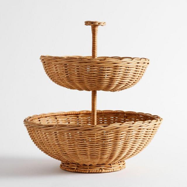 Handwoven Wicker Tiered Stand - Honey
