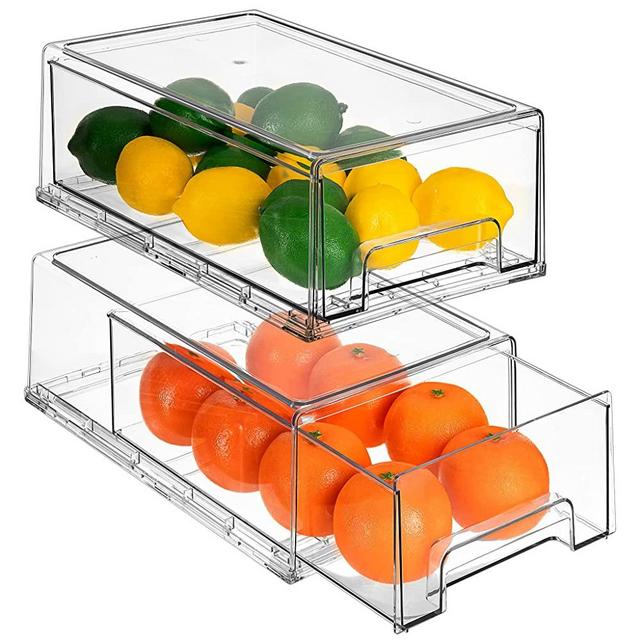 Sorbus Fridge Drawers - Clear Stackable Pull Out Refrigerator Organizer Bins - Food Storage Containers for Kitchen, Refrigerator, Freezer & Vanity (2 Pack | Medium)