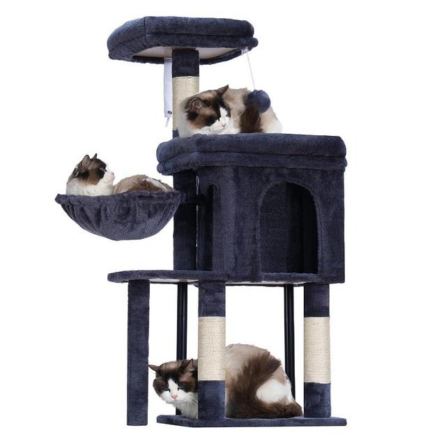Hey-brother Cat Tree Tower, Scratching Posts with Cozy Condo, Padded Bed, Hammock, Plush Perch, Sisal Post and Ball for Indoor Kittens, 44.9 Inches, Smoky Gray MPJ009SG