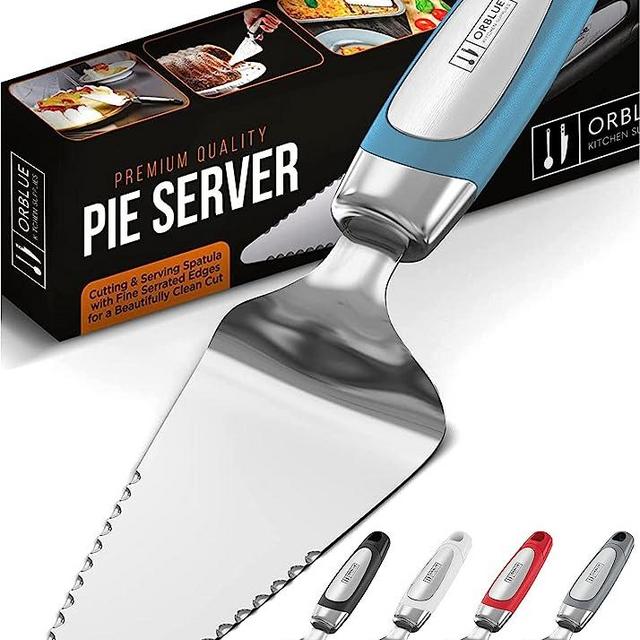 Orblue Pie Server, Essential Kitchen Tool, Serrated on Both Sides, Great for Right or Left Handed Chef, Stainless Steel Flatware, Cake Cutter, Blue