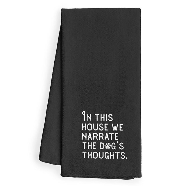 WFSM Dog Gifts Kitchen Towels - in This House We Narrate The Dogs Thoughts, Dog Decor Kitchen Towels, Dog Hand Towels, Dog Dish Towels for Kitchen, Gifts for Dog Lovers, 16×24 Inches(Black)