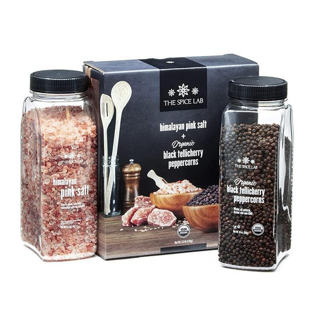 The Spice Lab Pink Himalayan Salt Coarse 2.2 Pound Tub & USDA Organic Tellicherry Peppercorns 18oz Tub - Combo Salt and Pepper Gift Pack - Pink Himalayan Salt for Grinder - Peppercorns for Grinder