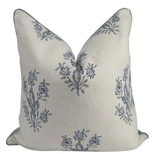 Jillien Harbor Mary Euro Throw Pillow for Home Mary Off-White Periwinkle Floral Pillow Cover Grandmillennial Pillow Cover 26" x 26" 66 cm x 66 cm Grandmillennial Home Decor