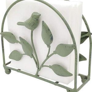Cast Iron Bird & Tree Classic Napkin Holder/Tabletop Freestanding Tissue Dispenser, Rustic Green