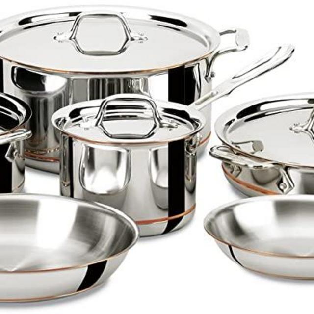 All-Clad 600822 SS Copper Core 5-Ply Bonded Dishwasher Safe Cookware Set, 10-Piece, Silver