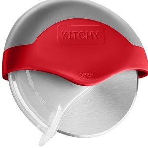 Kitchy Pizza Cutter Wheel with Protective Blade Cover, Ergonomic Pizza Slicer (Red)