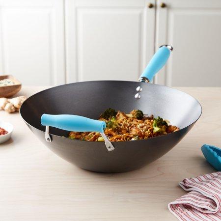 Tasty Carbon Steel 14" Non-Stick Blue Wok with Helper Handle