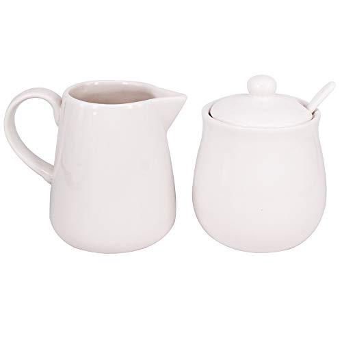 BPFY 11oz White Ceramic Cream and Sugar Set, Coffee Serving Sets, Sugar Bowl with Lid and Spoon, Cream Pitcher, Cream Jug Sugar Jar