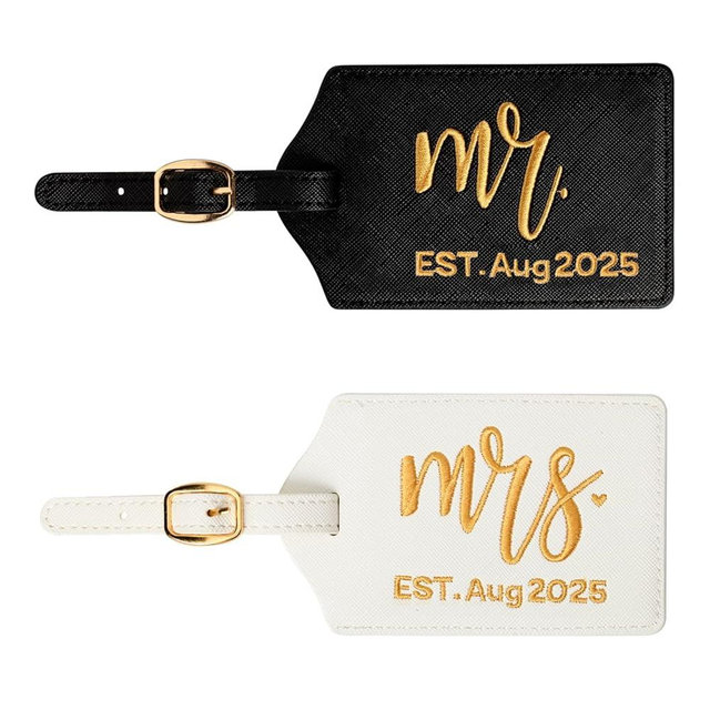 Mr and Mrs Est Luggage Tag, Embroidered Mr Mrs Luggage Tag with Est Date, Honeymoon Suitcase Accessories, Wedding Gift for Couples, Bridal Shower Present (Est. Aug 2025)