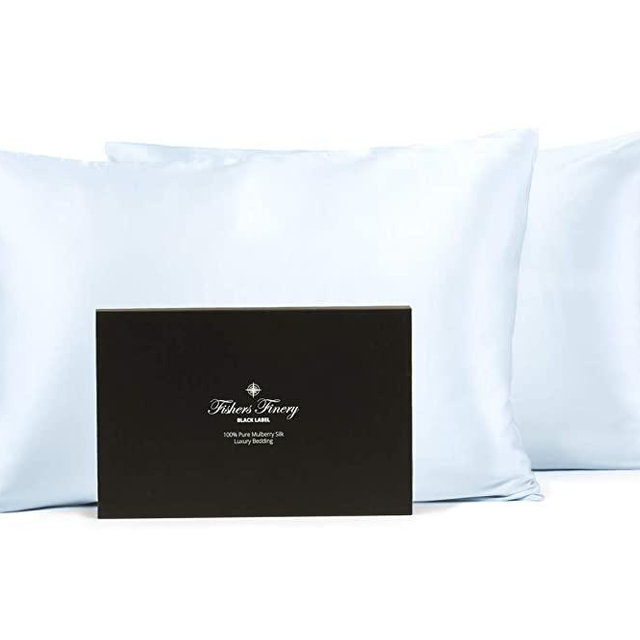 Fishers Finery 30mm 100% Pure Mulberry Silk Pillowcase Set, Good Housekeeping Quality Tested (Lt Blue, Standard, 2 Pack)