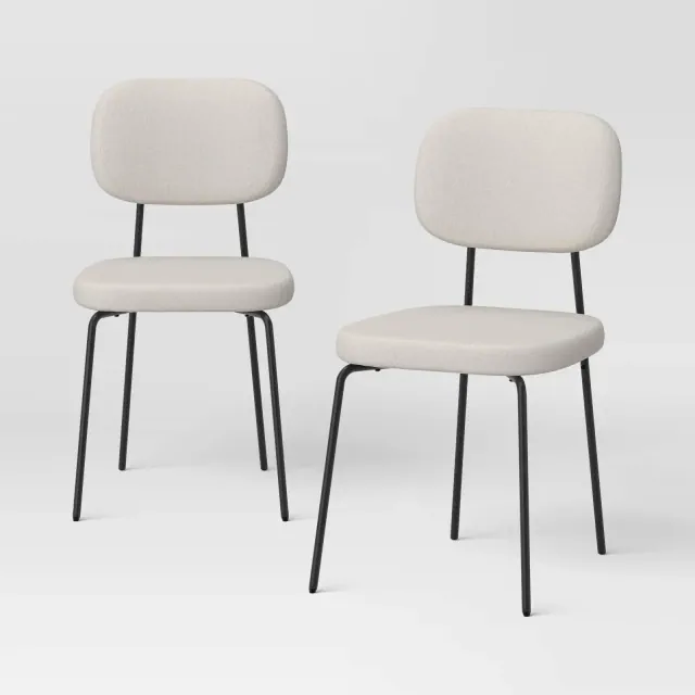 2pc Upholstered with Metal Base Dining Chair Cream Boucle - Room Essentials™